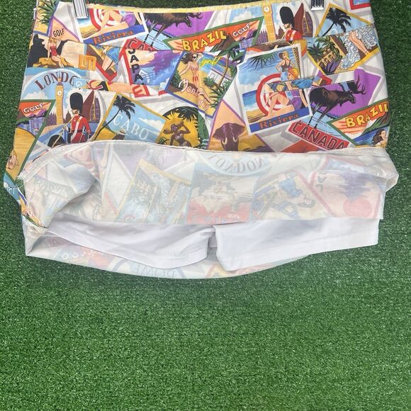 LOUDMOUTH Golf Postcard Skort w/ Liner Shorts Womens 12 Retro World Cities Skirt - Picture 4 of 11
